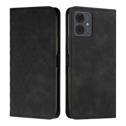 Black magnetic leather phone case with diamond splicing texture, stitched edges, cutouts