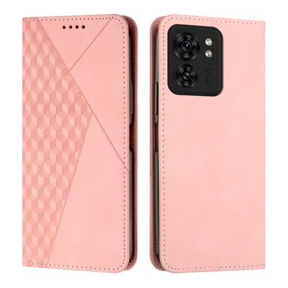 Rose gold magnetic leather phone case with diamond splicing front, smooth back, camera cutout
