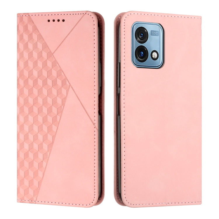 Rose gold magnetic leather phone case with diamond splicing texture, stitched edges, camera cutout