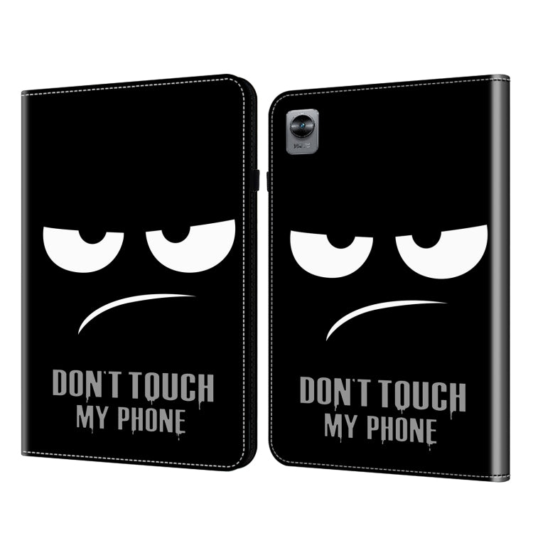 Crystal texture painted leather tablet case with white "DON'T TOUCH MY PHONE" text and eyes