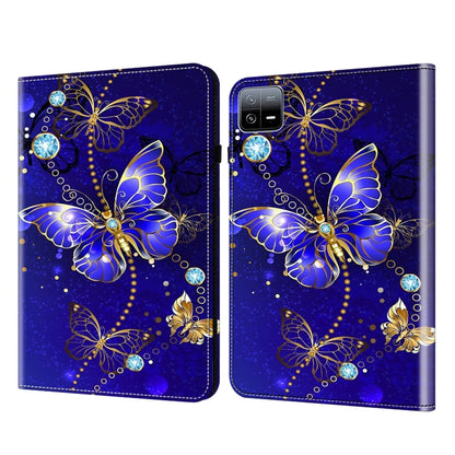 Crystal texture painted leather tablet case with blue butterflies and gold gem-like accents