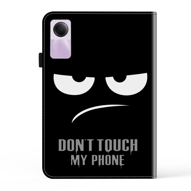 Black folio tablet case with cat-eye graphic and back camera cutout