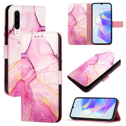 Marble pink flip leather phone case with card slots and camera cutout for Huawei