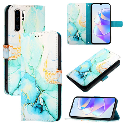 Marble-pattern flip leather phone case, teal and green marble with card slots