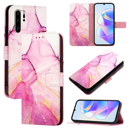 Marble-pattern flip leather phone case, pink and purple with card slots