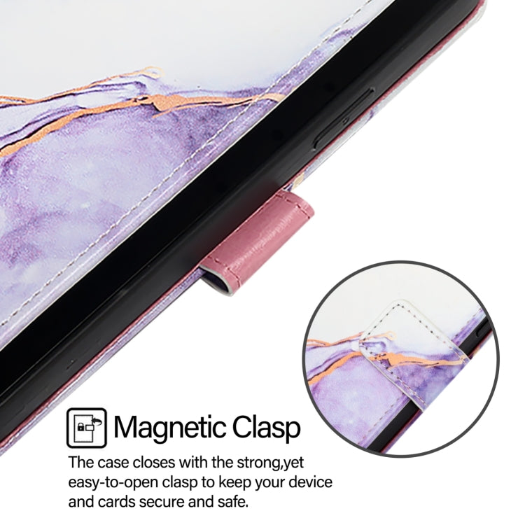 Purple marble flip phone case with magnetic clasp closure and folio cover