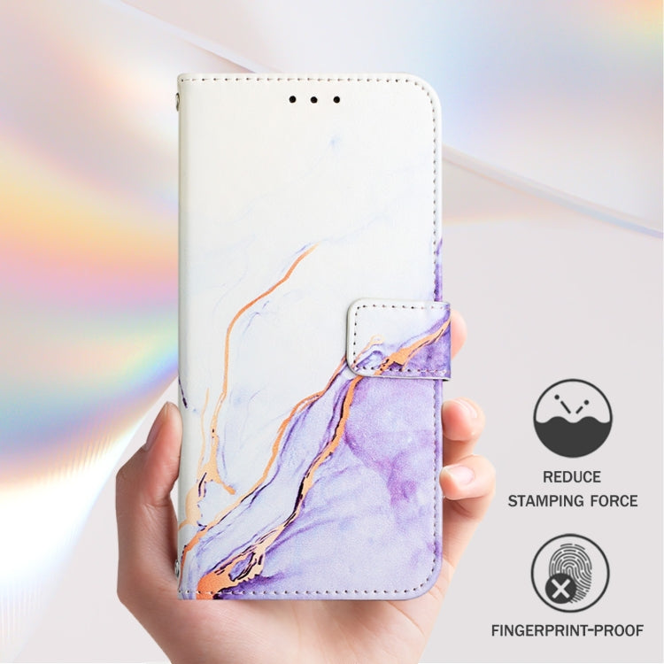 Purple marble flip phone case with card holder pocket and front camera cutout