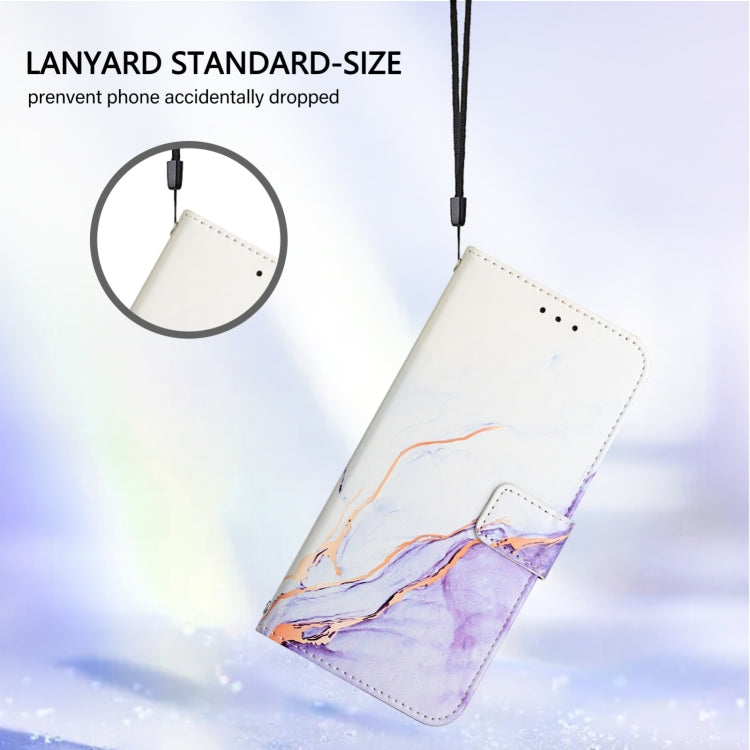 Purple marble flip phone case with lanyard strap and folio cover for phone protection