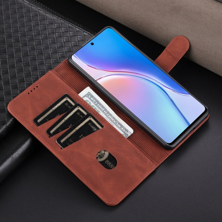 Brown flip leather phone case with side card slots and fold-out stand
