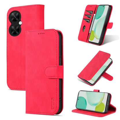 Red flip leather phone case with card slot and dual camera cutouts
