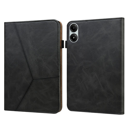 Embossed leather tablet case folio with contrast stripe, black, two-piece flap design