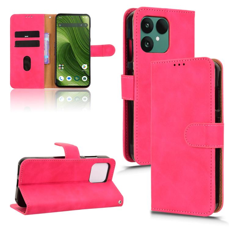 Rose red magnetic flip leather phone case with front pocket and viewing stand