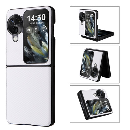 White PU leather flip phone case with camera cutouts and visible kickstand.