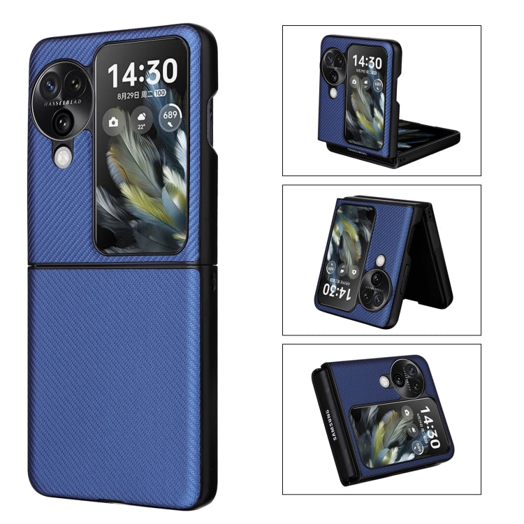 Blue PU leather flip phone case with camera cutouts and visible kickstand.