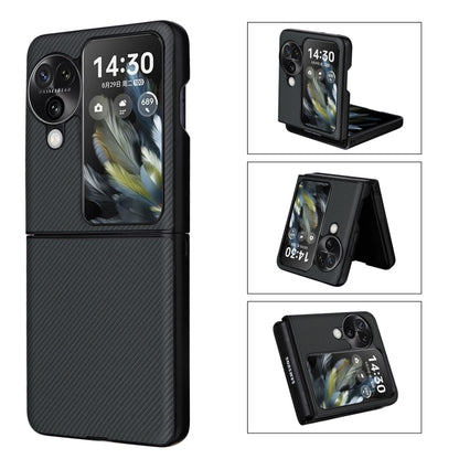 Dark PU leather flip phone case with camera cutouts and visible kickstand.