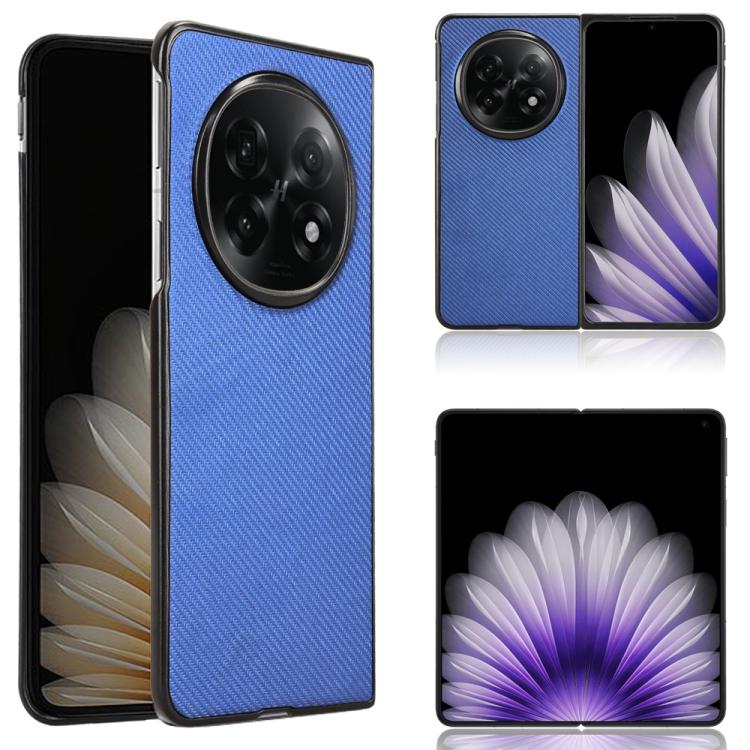 Blue PU leather phone case with textured look and large oval camera cutout.