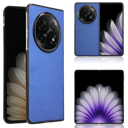Blue PU leather phone case with textured look and large oval camera cutout.