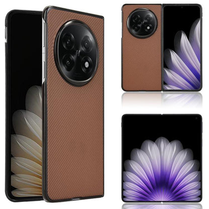 Brown PU leather phone case with textured finish and large oval camera cutout.