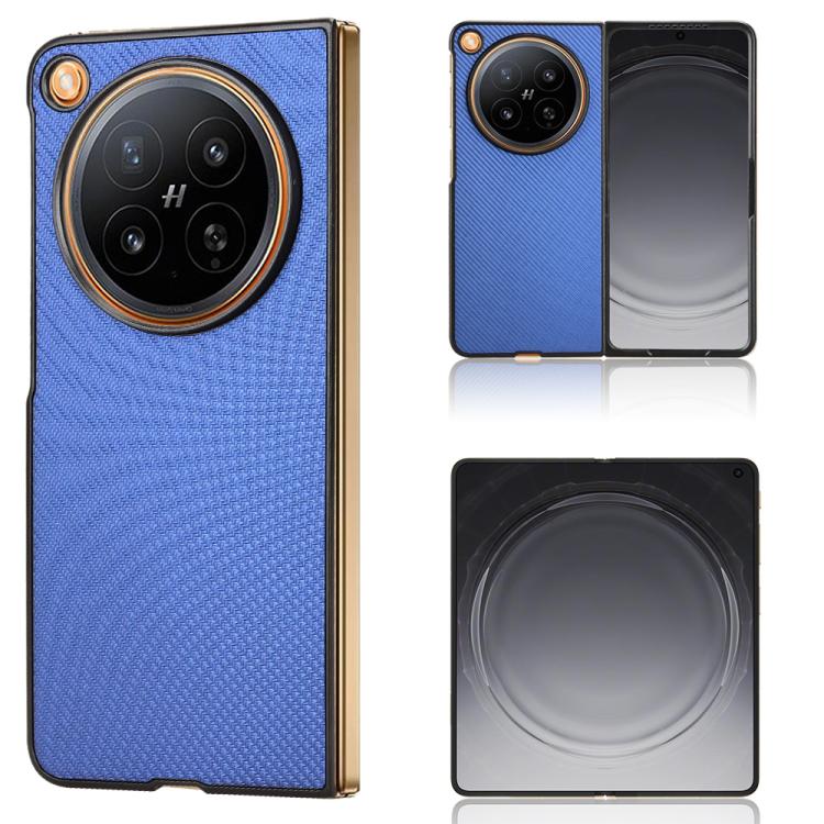 Blue PU leather phone case with textured finish and circular camera cutout