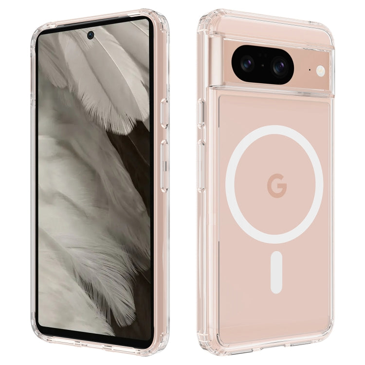 MagSafe clear acrylic phone case with circular ring cutout on light pink back
