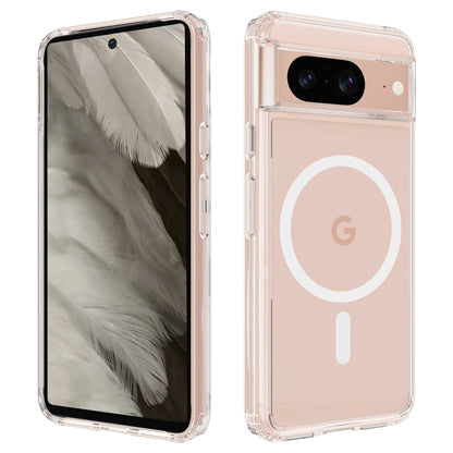 MagSafe clear acrylic phone case with circular ring cutout on light pink back