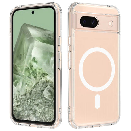 MagSafe clear acrylic phone case with circular ring cutout on pink back