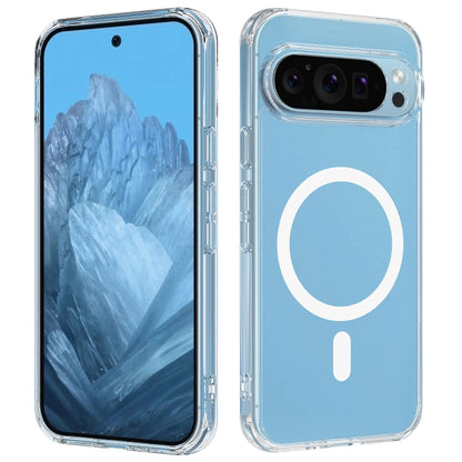MagSafe clear acrylic phone case with circular ring cutout on blue back