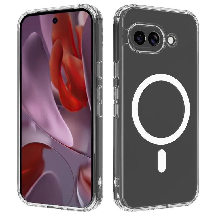MagSafe clear acrylic phone case with circular ring cutout on dark back