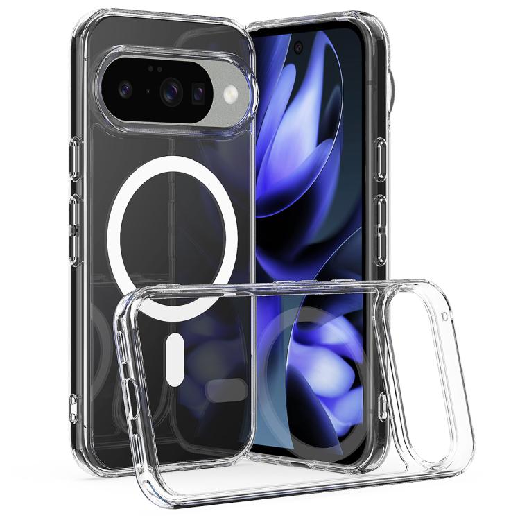 MagSafe clear acrylic phone case with circular ring cutout on dark back