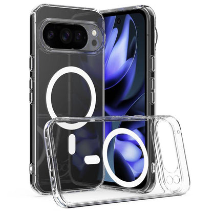 MagSafe clear acrylic phone case set with circular ring cutout on black back