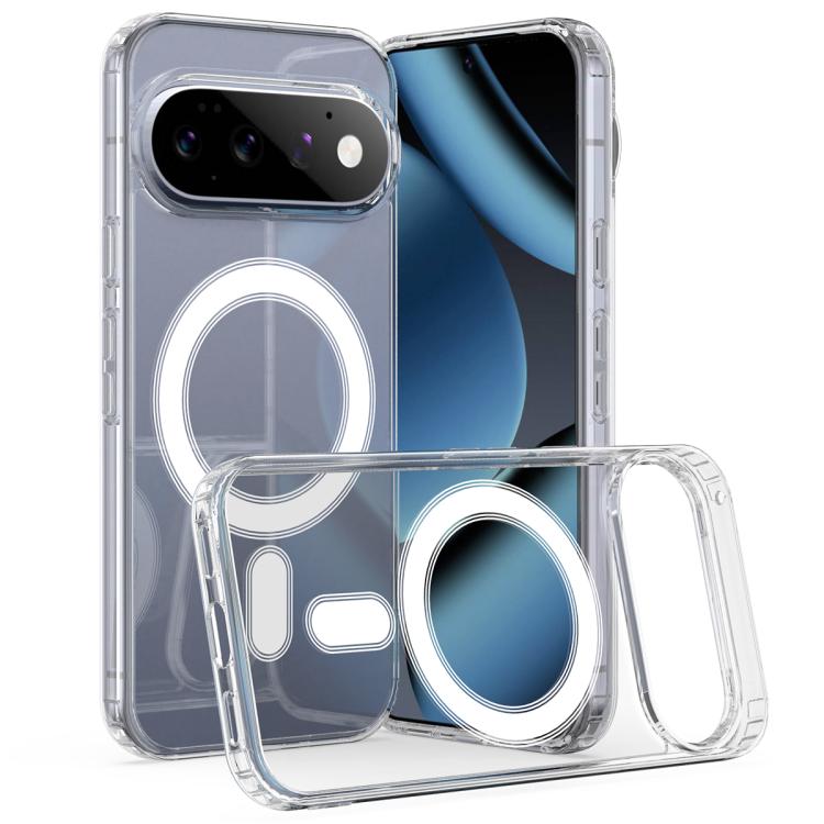 Clear MagSafe phone case with magnetic ring, camera cutout, and transparent TPU bumper