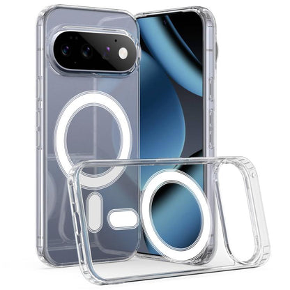 Clear MagSafe phone case with magnetic ring, camera cutout, and transparent TPU bumper
