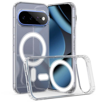 Clear MagSafe hybrid phone case with magnetic ring, camera cutout, and raised edges