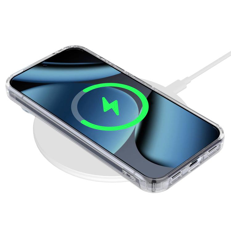 Clear MagSafe phone case with screen showing lightning charging ring icon