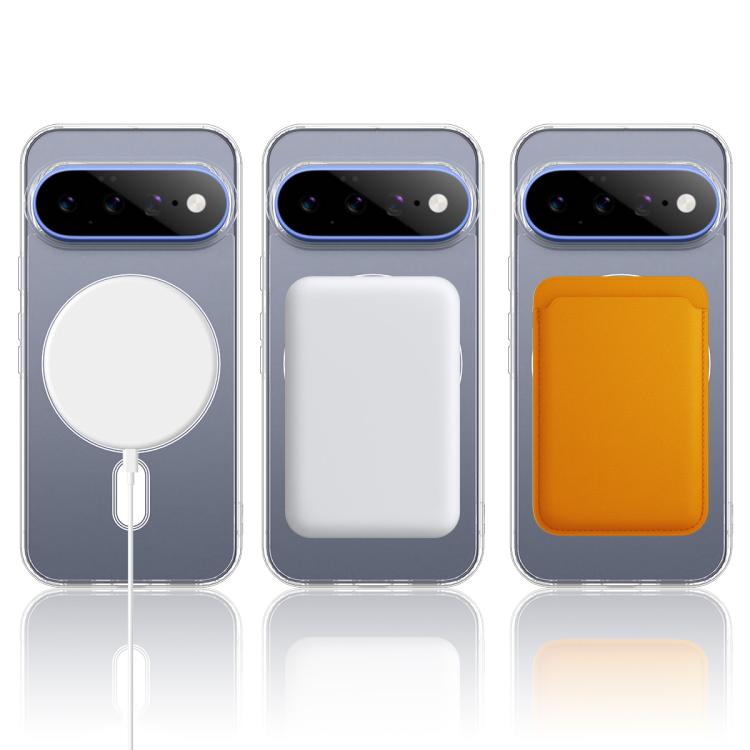 Clear MagSafe phone case shown with different back panels: white and orange