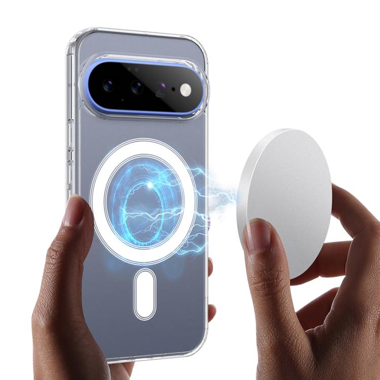 Clear MagSafe case with magnetic ring and hands holding the phone
