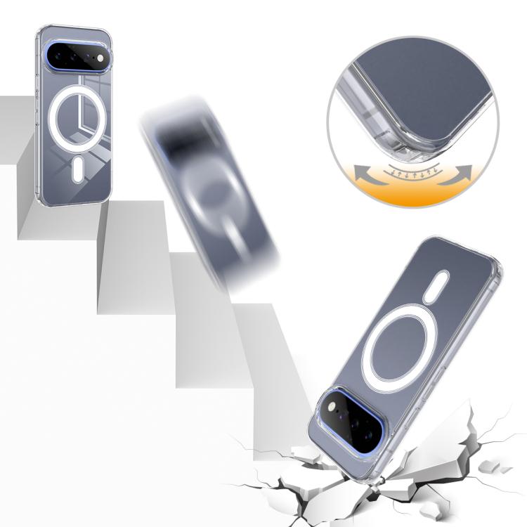 Clear MagSafe phone case with screen charging icon and protective bumper edges