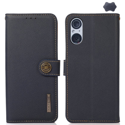 Genuine leather RFID phone case with folio flap and card pocket, black