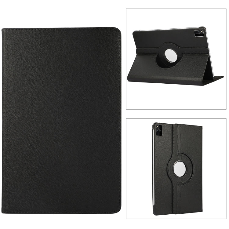 Litchi-texture leather tablet case with latching stand, black