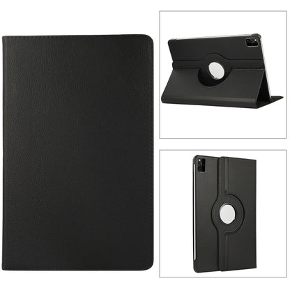 Litchi-texture leather tablet case with latching stand, black