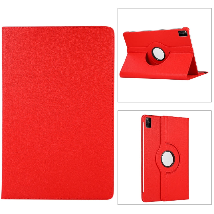 Litchi-texture leather tablet case with latching stand, red