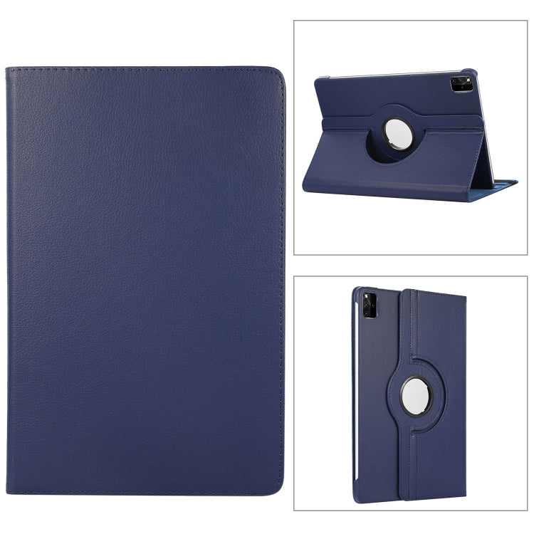 Litchi-texture leather tablet case with latching stand, dark navy blue