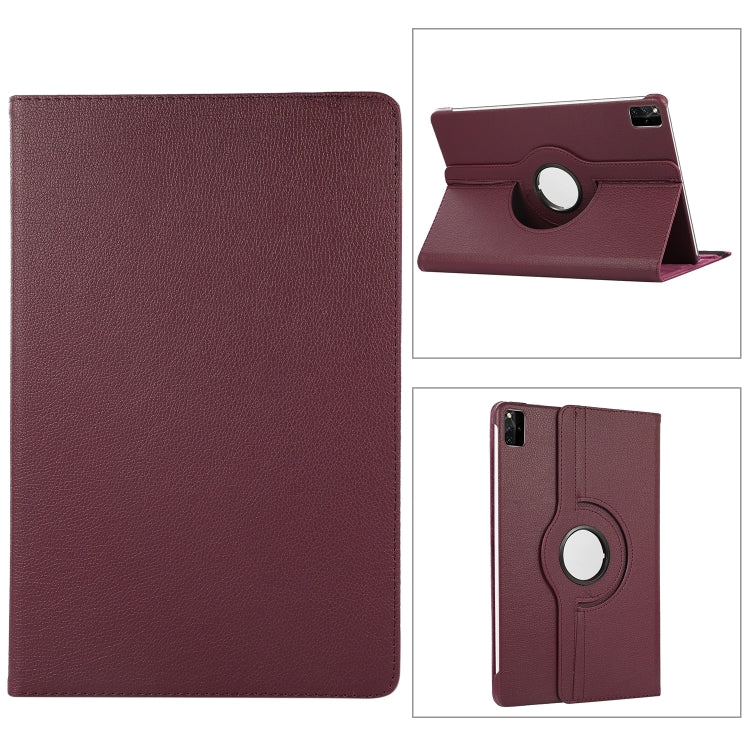 360 rotation litchi-texture leather tablet case with circular stand, dark purple