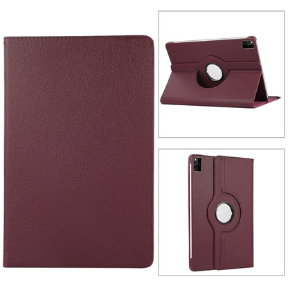 360 rotation litchi-texture leather tablet case with circular stand, dark purple