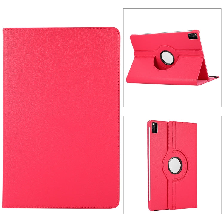 360 rotation litchi-texture leather tablet case with circular stand, bright red