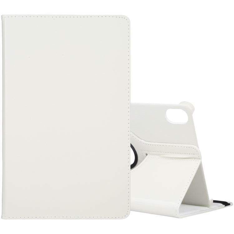 Litchi-texture leather tablet case with 360° rotating stand, white.