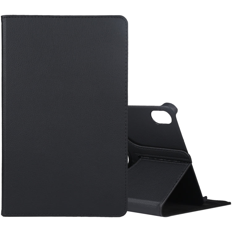 Litchi-texture leather tablet case with 360° rotating stand, black.
