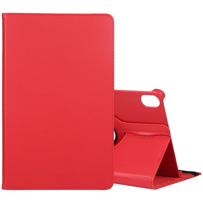Litchi-texture leather tablet case with 360° rotating stand, red.
