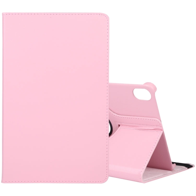Litchi-texture leather tablet case with 360° rotating stand, rose pink.