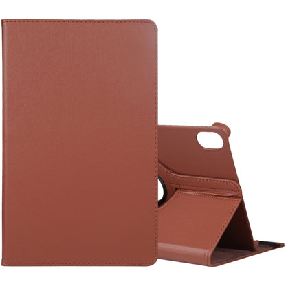 Litchi-texture leather tablet case with 360° rotating stand, brown.